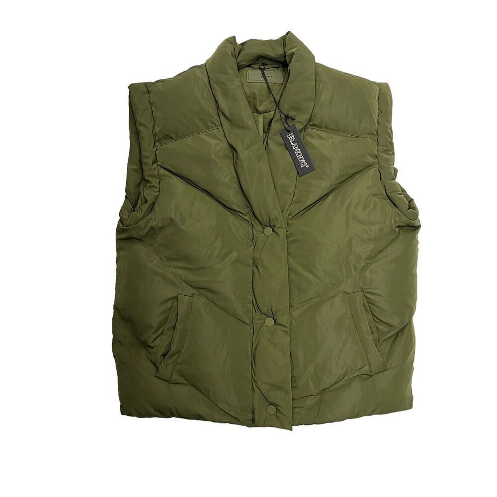 Blank NYC Vest Womens XS Green Quilted Snap Button Shawl V-neck Gorpcore Puffer - Picture 2 of 16